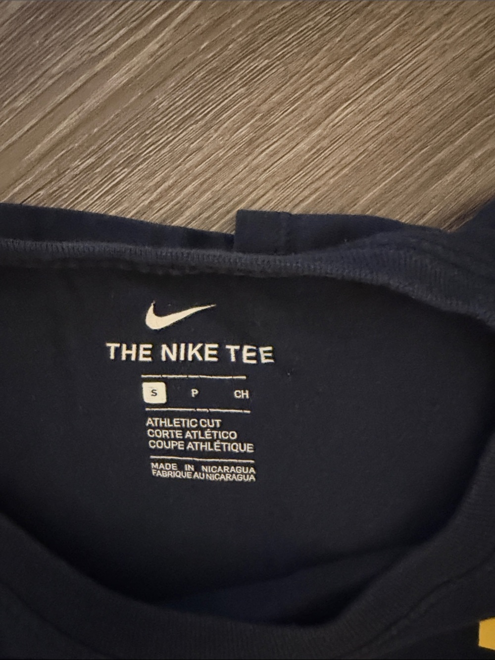 Nike Kids Navy Tee with Yellow NIKE Arch Logo - Picture 2 of 4